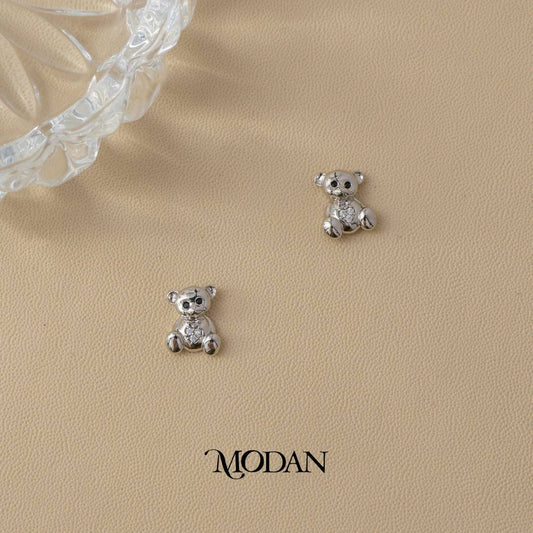 (11mm) Cute Teddy Bear Zirconia Stud Earrings Anting Tusuk Beruang Hypoallergenic Gold Plated