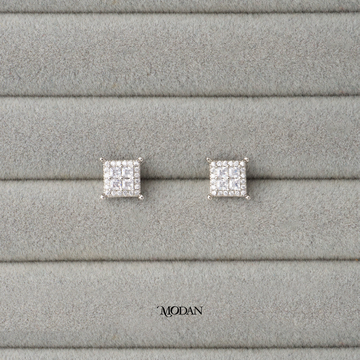 (10mm) Cluster Zirconia Square Stud Earrings Anting Tusuk Persegi Hypoallergenic Gold Plated