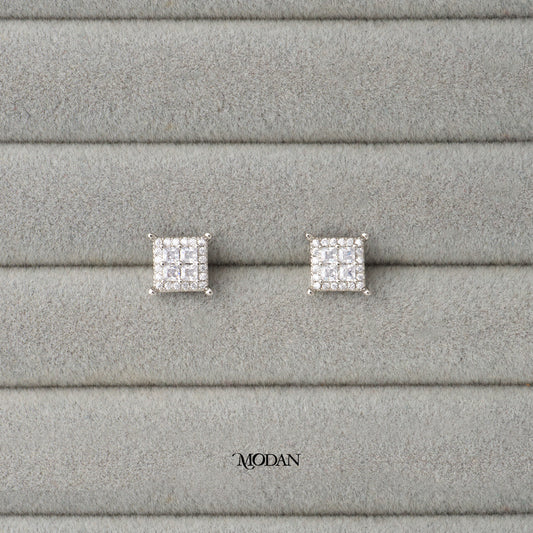 (10mm) Cluster Zirconia Square Stud Earrings Anting Tusuk Persegi Hypoallergenic Gold Plated
