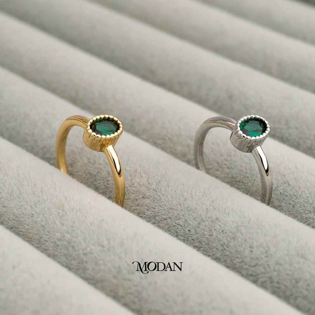 Vintage Emerald Green Oval Ring Cincin Oval Hijau Hypoallergenic Gold Plated