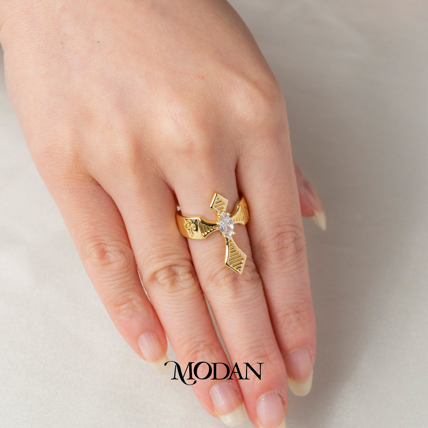 Vintage Madieval Cross Ring Cincin Motif Salib Ukir Vintage Hypoallergenic Gold Plated