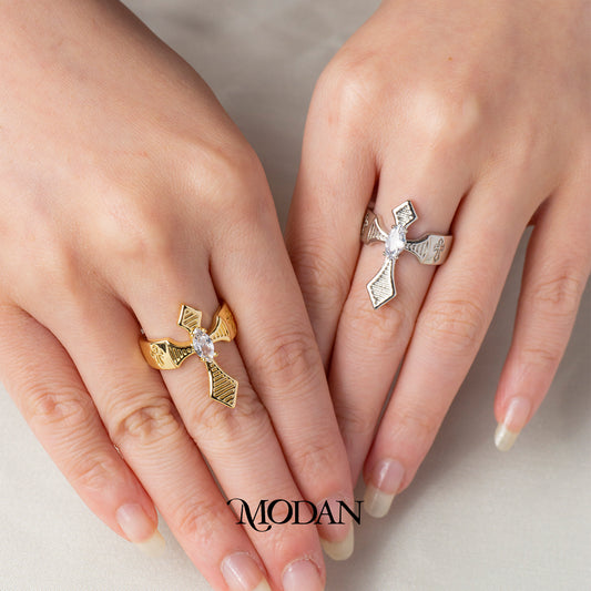 Vintage Madieval Cross Ring Cincin Motif Salib Ukir Vintage Hypoallergenic Gold Plated