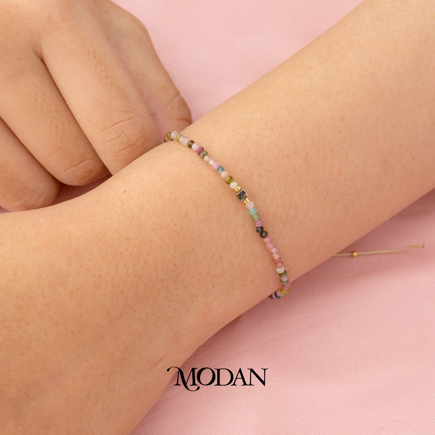 (2mm) Mix Faceted Colorful Natural Gemstone Friendship Adjustable Bracelet Gelang Manik Hypoallergenic Gold Filled