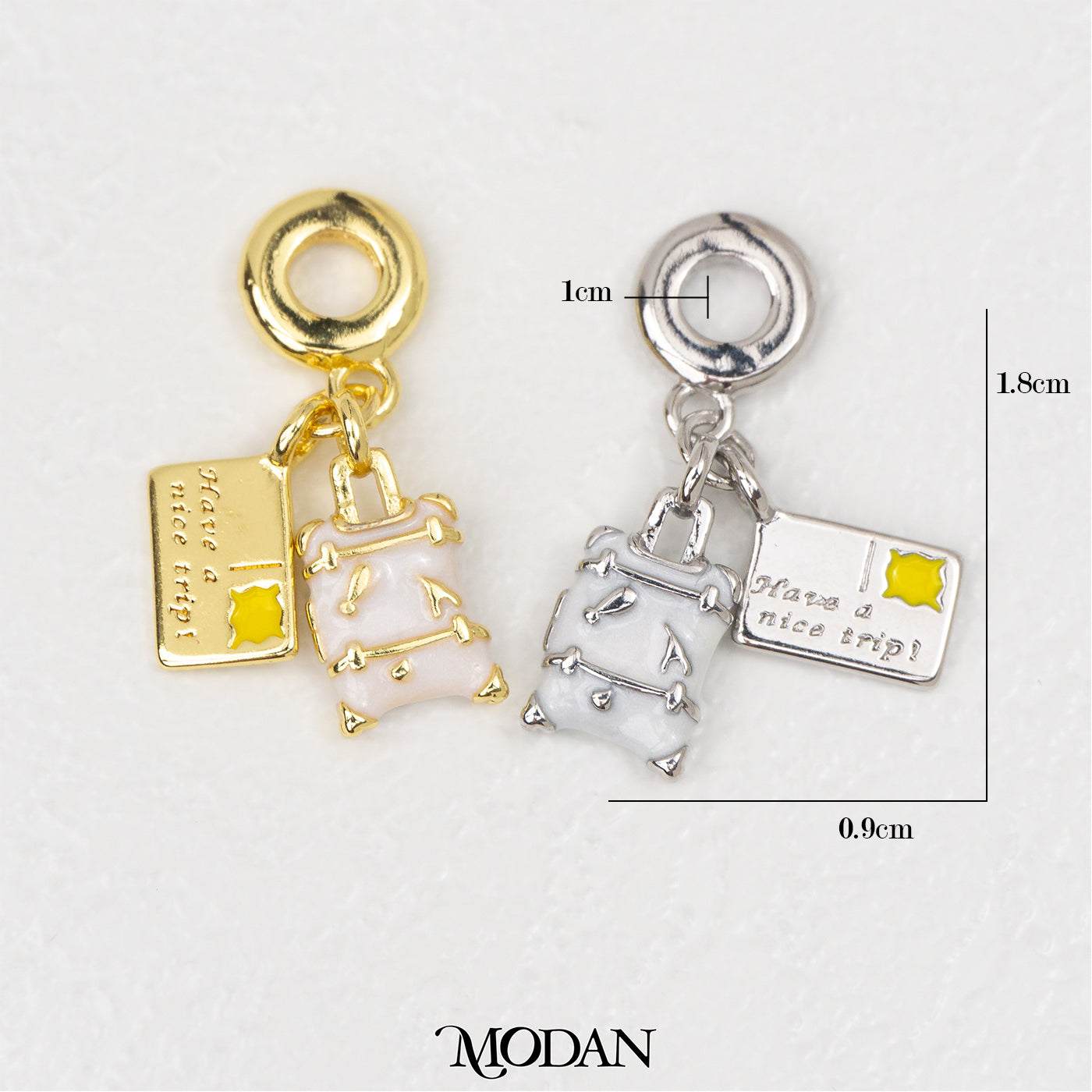 White Adventure Suitcase Travel DIY Pendant Liontin Travel Hypoallergenic Gold Filled