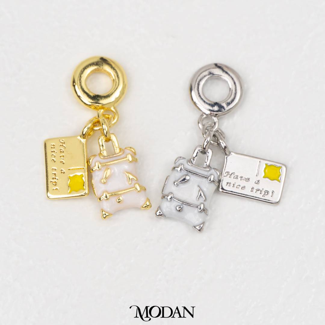 White Adventure Suitcase Travel DIY Pendant Liontin Travel Hypoallergenic Gold Filled