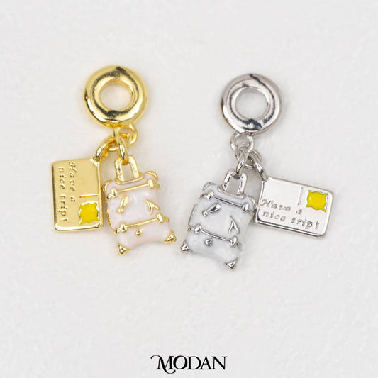 White Adventure Suitcase Travel DIY Pendant Liontin Travel Hypoallergenic Gold Filled