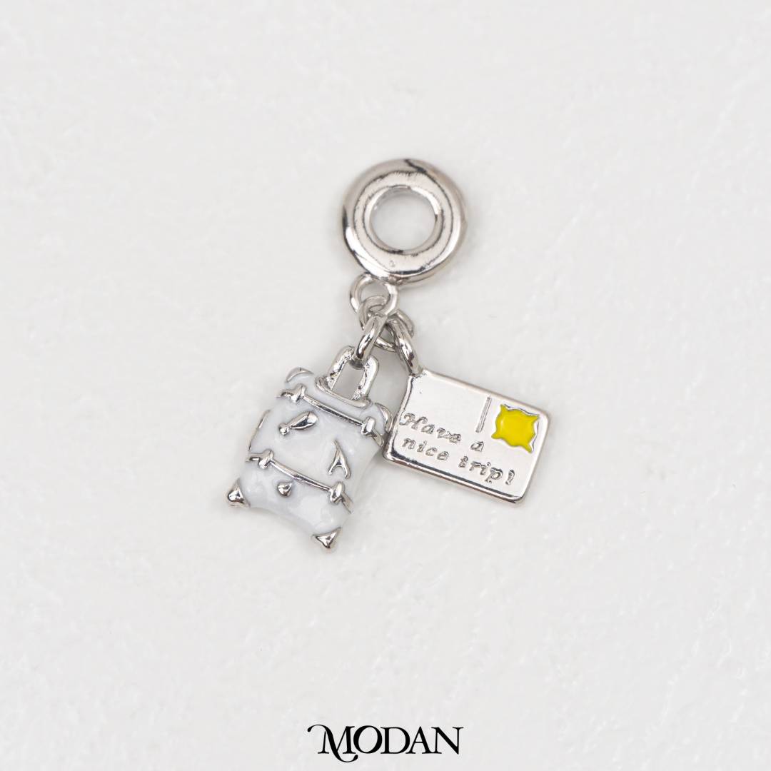 White Adventure Suitcase Travel DIY Pendant Liontin Travel Hypoallergenic Gold Filled