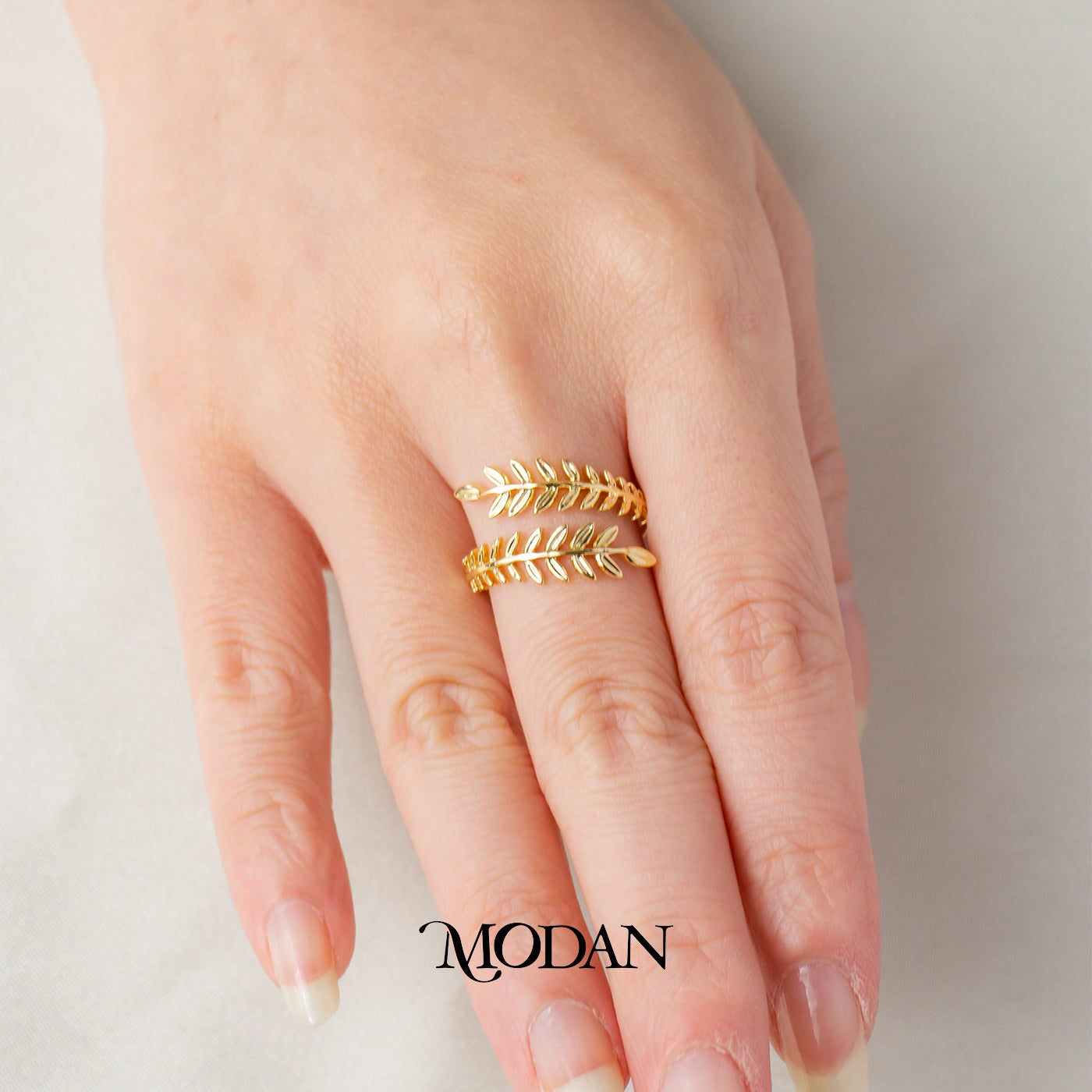 Botanical Olive Branch Wrap Band Adjustable Ring Cincin Daun Zaitun Simple Hypoallergenic Gold Plated