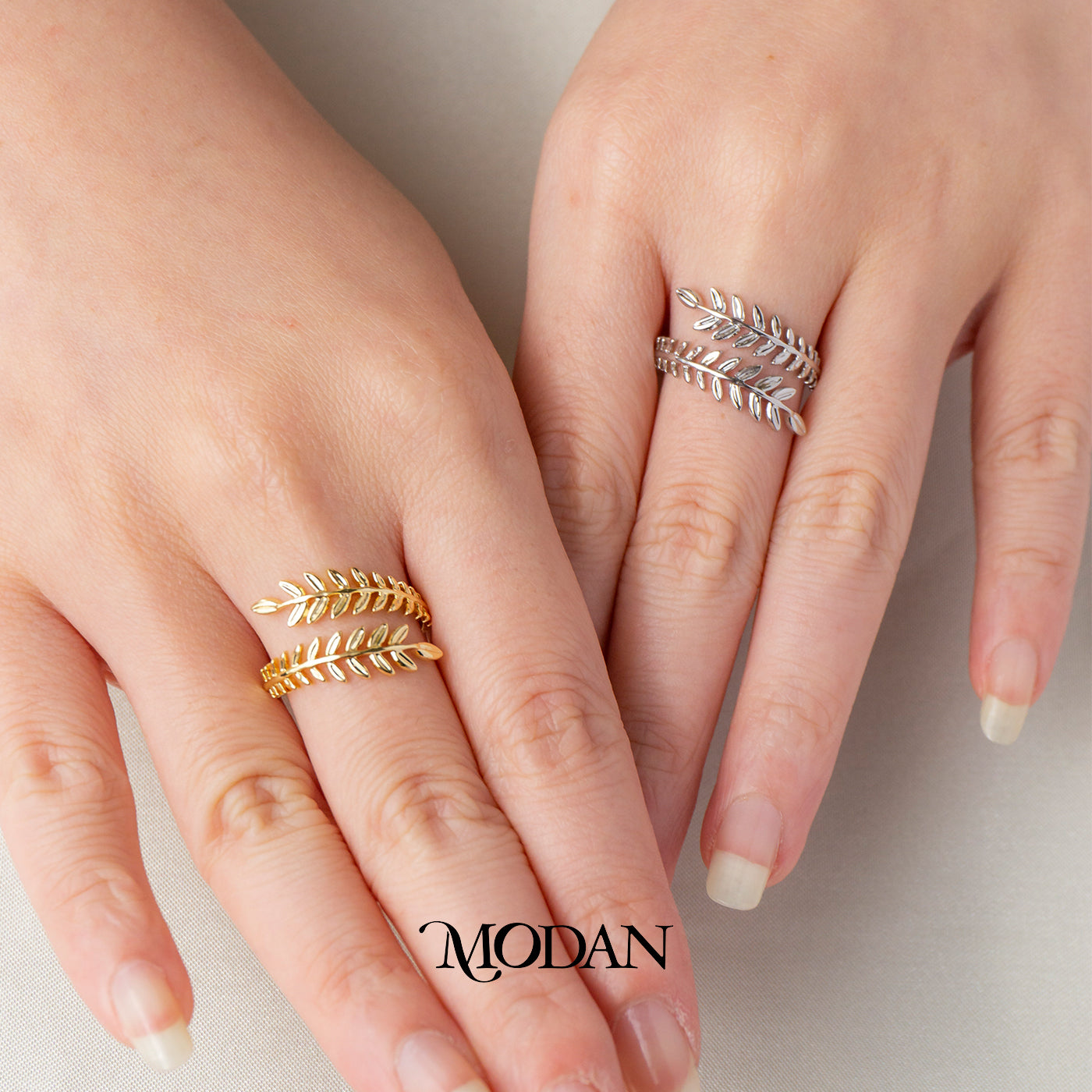 Botanical Olive Branch Wrap Band Adjustable Ring Cincin Daun Zaitun Simple Hypoallergenic Gold Plated
