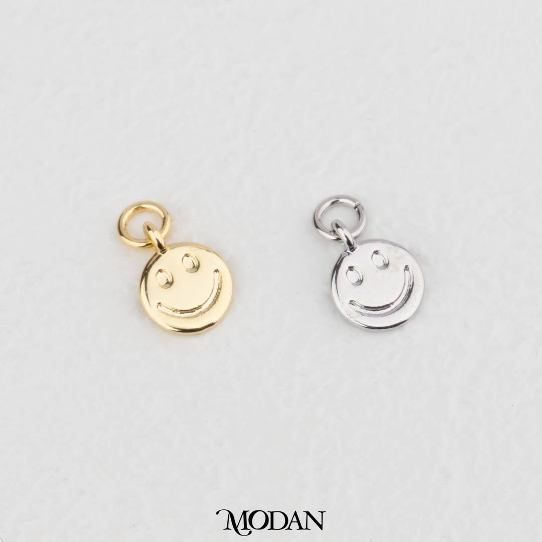 Smiley Face Round Charm DIY Charm Liontin Emoji Tersenyum Hypoallergenic Gold Filled
