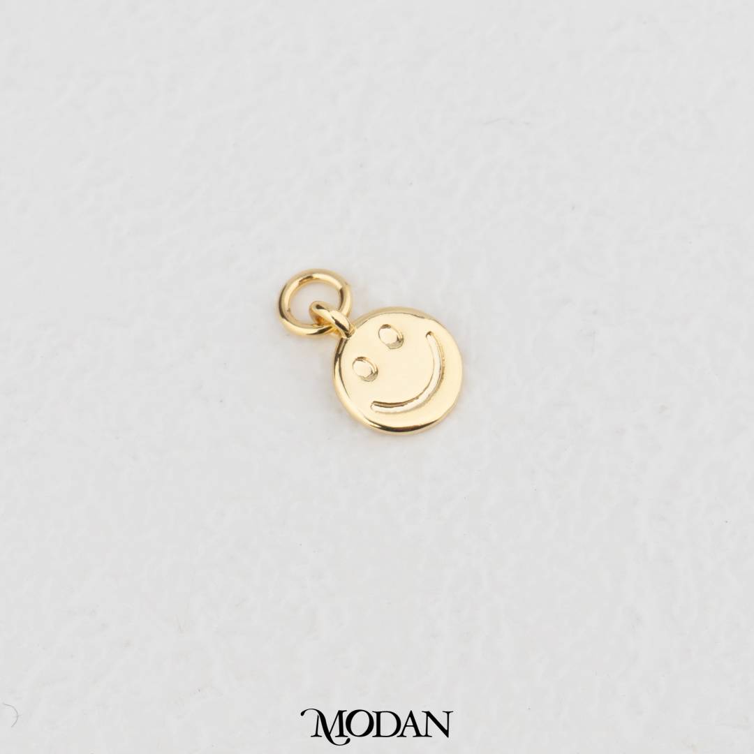 Smiley Face Round Charm DIY Charm Liontin Emoji Tersenyum Hypoallergenic Gold Filled