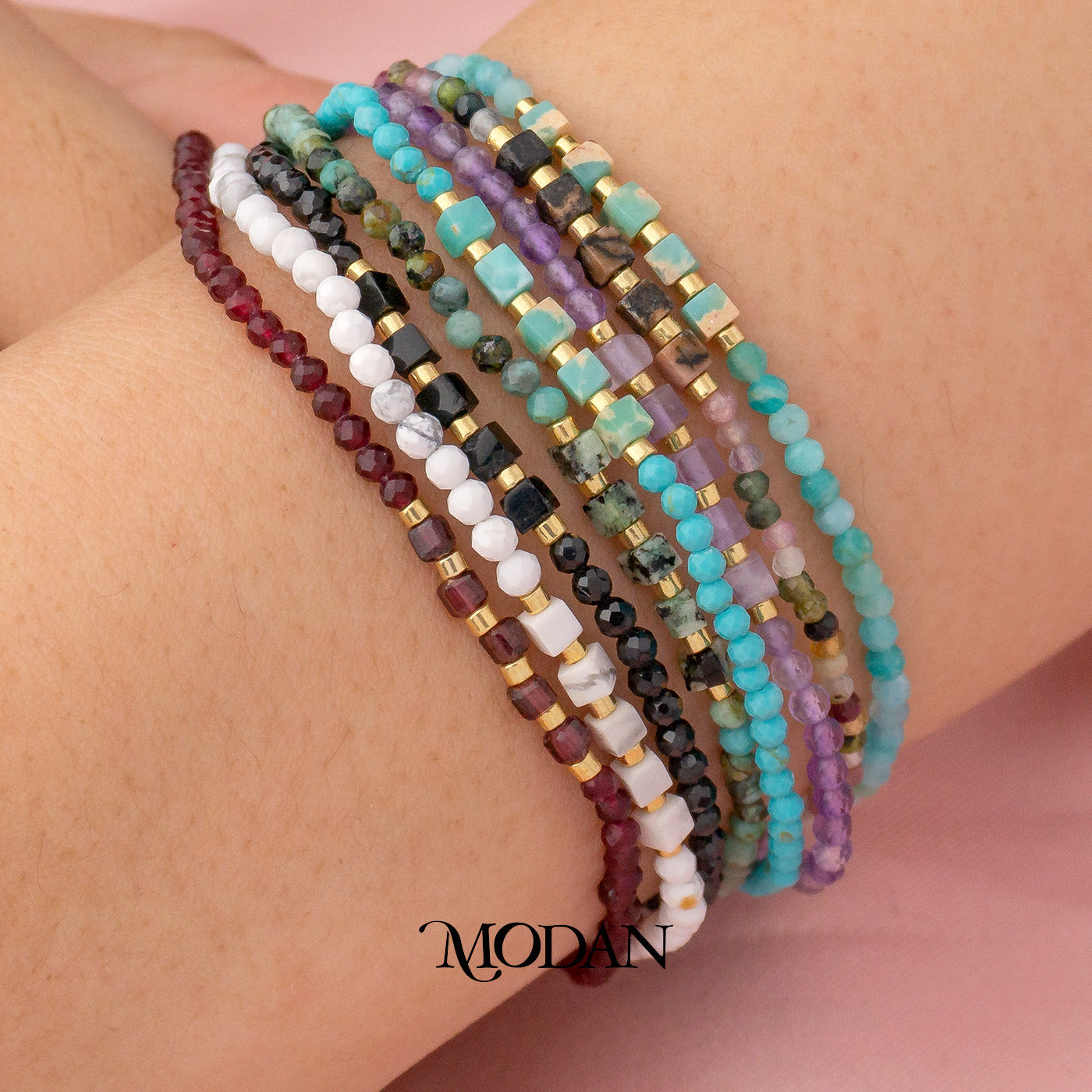 Handmade Round Colorful Natural Gemstone Friendship Adjustable Bracelet Gelang Persahabatan Hypoallergenic Gold Filled