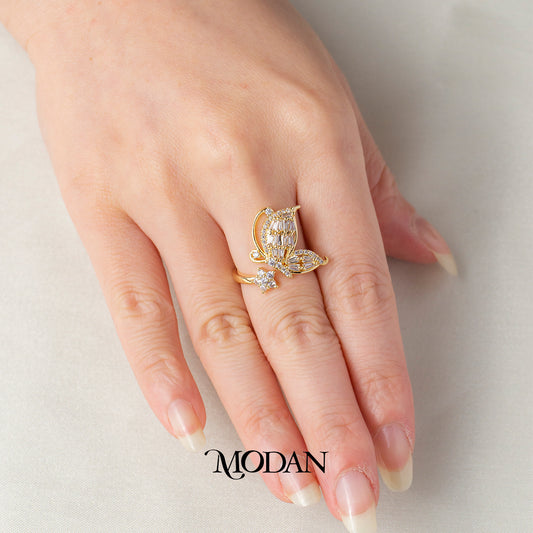 Romantic Butterfly Open Ring Cincin Model Kupu Kupu Estetik Hypoallergenic Gold Plated