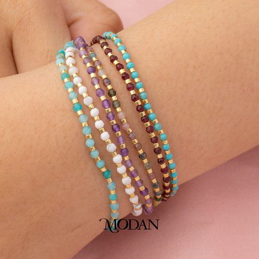 (2.2mm) Handmade Round Colorful Natural Gemstone Friendship Adjustable Bracelet Gelang Persahabatan Hypoallergenic Gold Filled