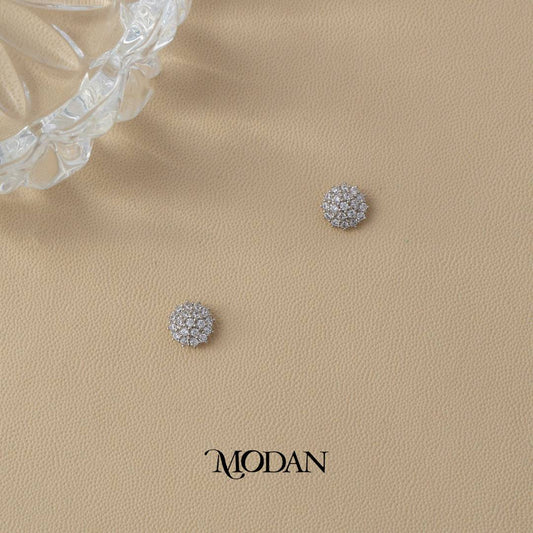 (7mm) Sparkling Round Micro Pave Stud Earrings Anting Tusuk Bulat Hypoallergenic Gold Plated