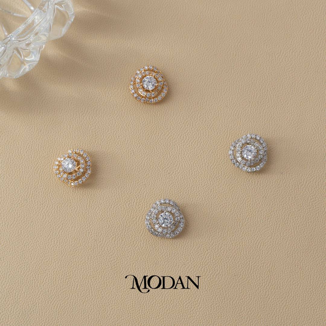 (11mm) Wedding Open Rose Flower Zirconia Stud Earrings Anting Tusuk Bunga Pernikahan Hypoallergenic Gold Plated