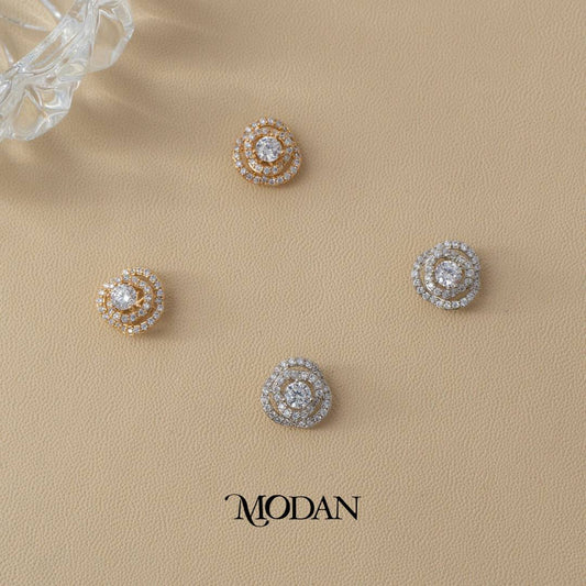 (11mm) Wedding Open Rose Flower Zirconia Stud Earrings Anting Tusuk Bunga Pernikahan Hypoallergenic Gold Plated