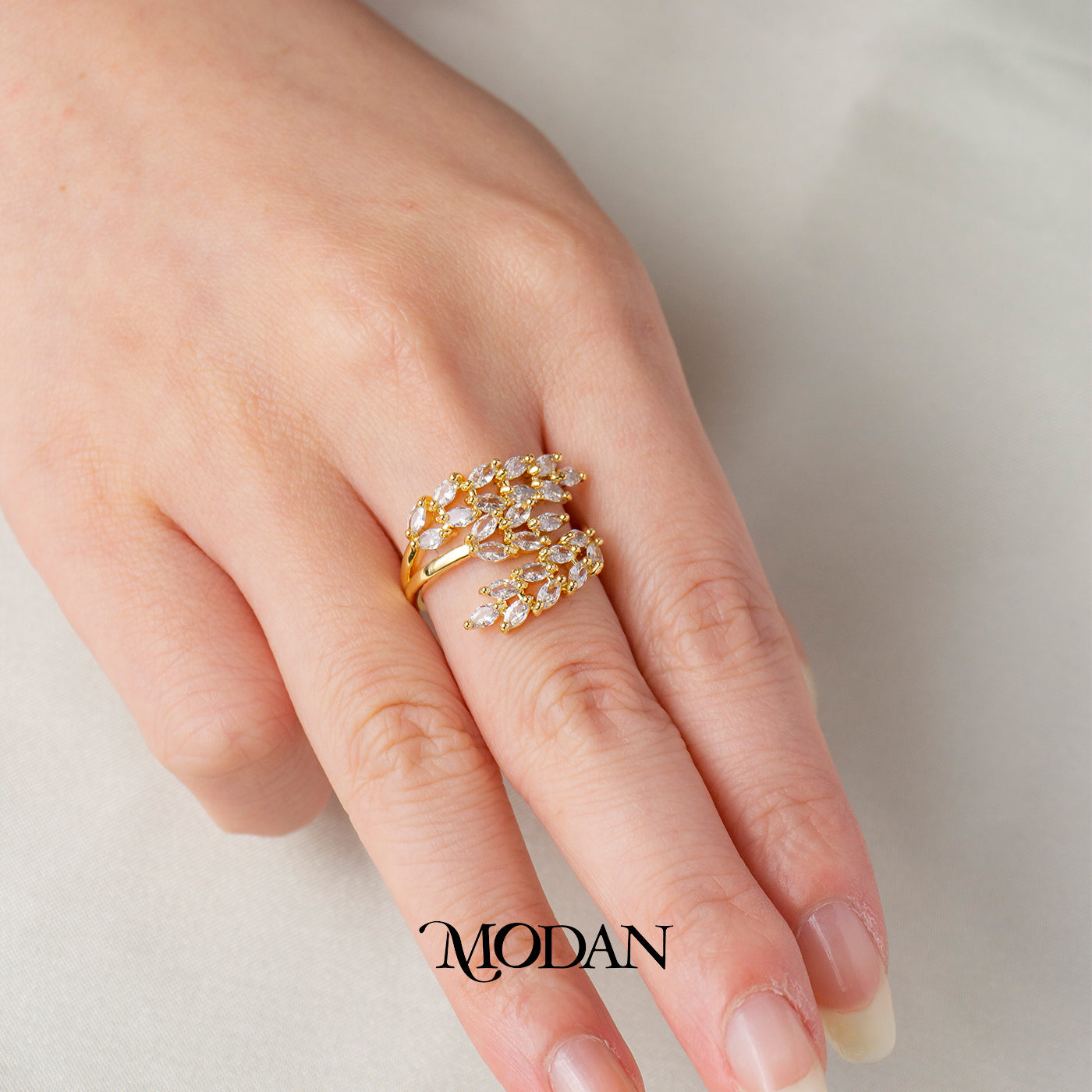 Marquise Leaf Bypass Adjustable Ring Cincin Daun Bentuk Marquise Hypoallergenic Gold Plated