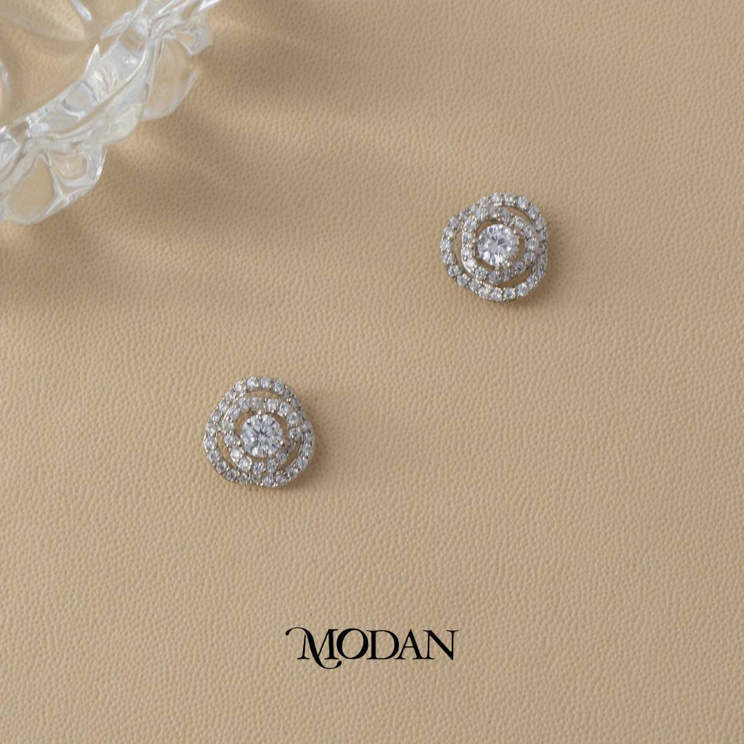 (11mm) Wedding Open Rose Flower Zirconia Stud Earrings Anting Tusuk Bunga Pernikahan Hypoallergenic Gold Plated