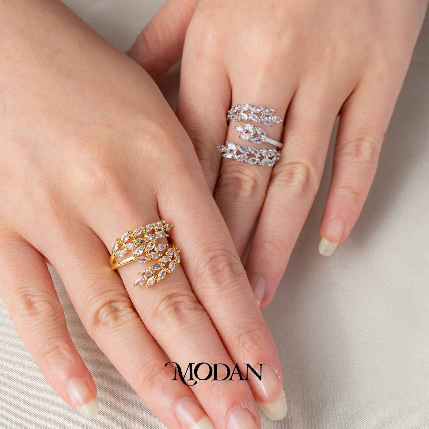 Marquise Leaf Bypass Adjustable Ring Cincin Daun Bentuk Marquise Hypoallergenic Gold Plated