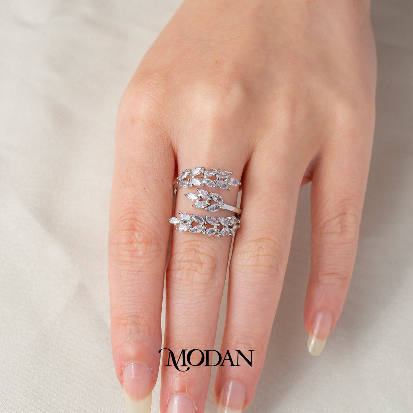 Marquise Leaf Bypass Adjustable Ring Cincin Daun Bentuk Marquise Hypoallergenic Gold Plated
