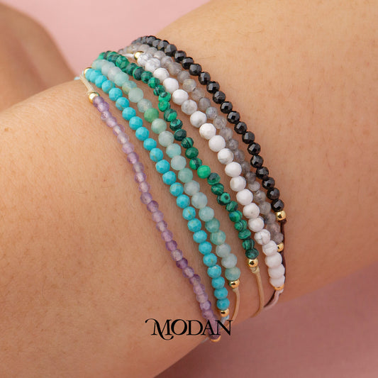 (2.1mm) Handmade Mini Tube Colorful Natural Gemstone Friendship Adjustable Bracelet Gelang Persahabatan Hypoallergenic Gold Filled