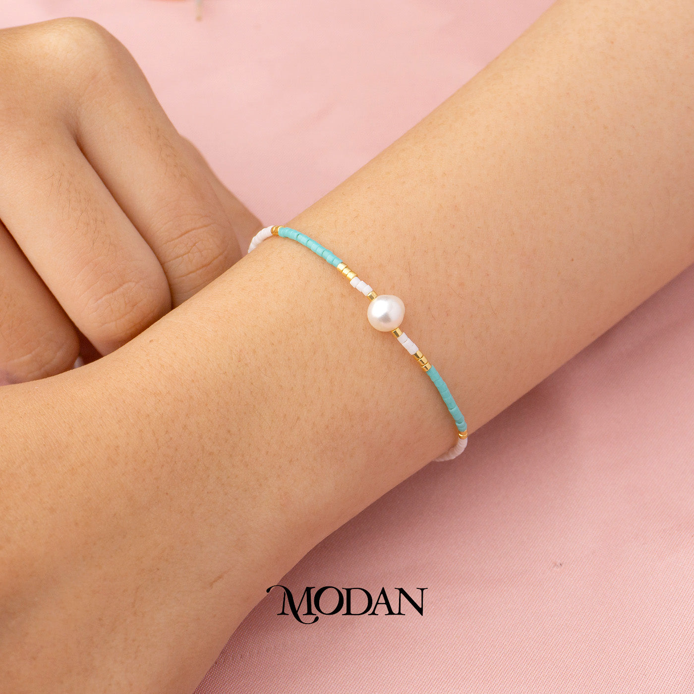 (6.4mm) Handmade Freshwater Pearl Beach Colorful Natural Gemstone Friendship Adjustable Bracelet Gelang Pantai Hypoallergenic Gold Filled