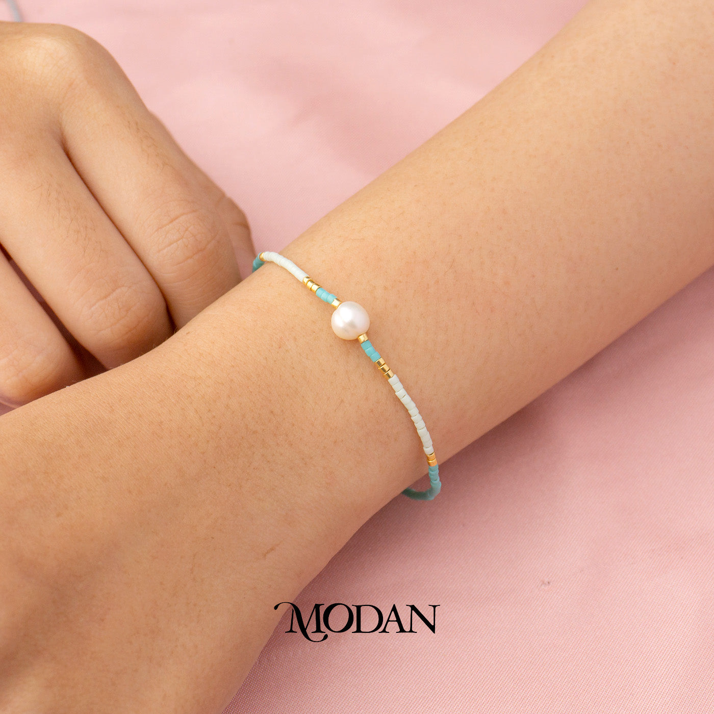 (6.4mm) Handmade Freshwater Pearl Beach Colorful Natural Gemstone Friendship Adjustable Bracelet Gelang Pantai Hypoallergenic Gold Filled