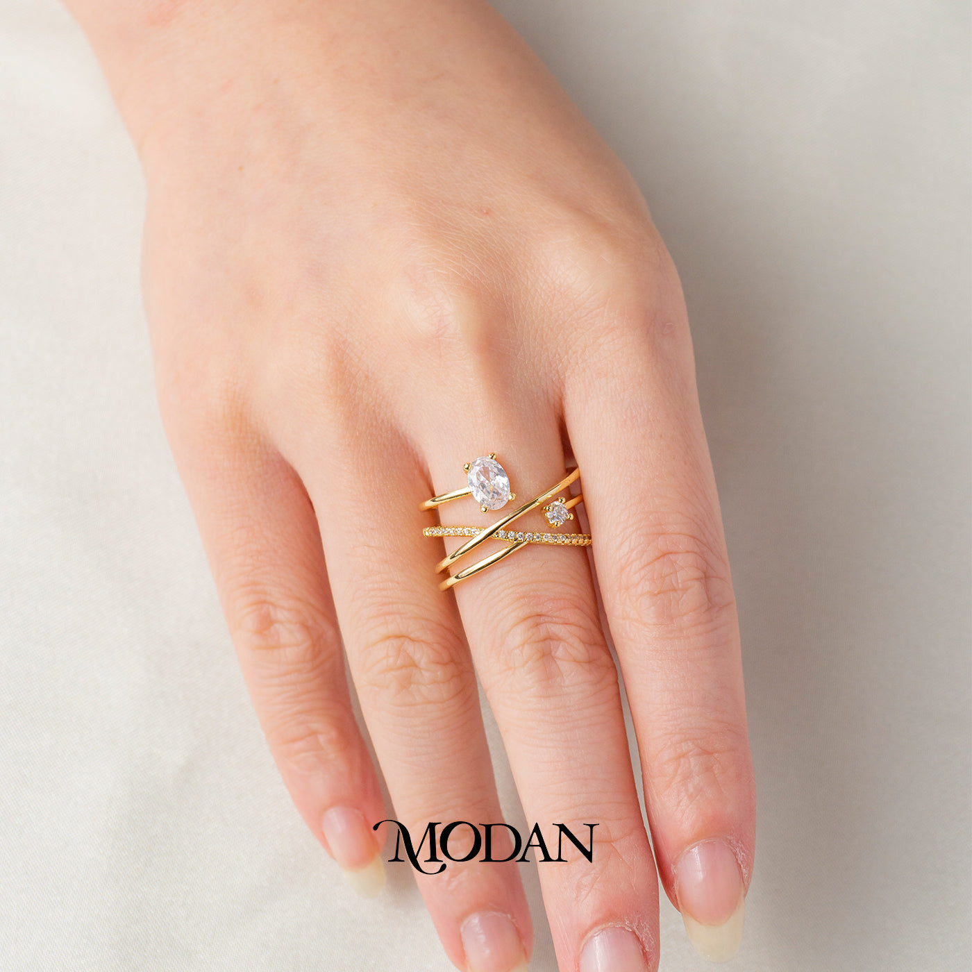 Korean Criss Cross Stacking Adjustable Ring Cincin Bentuk Tumpuk Silang Hypoallergenic Gold Plated