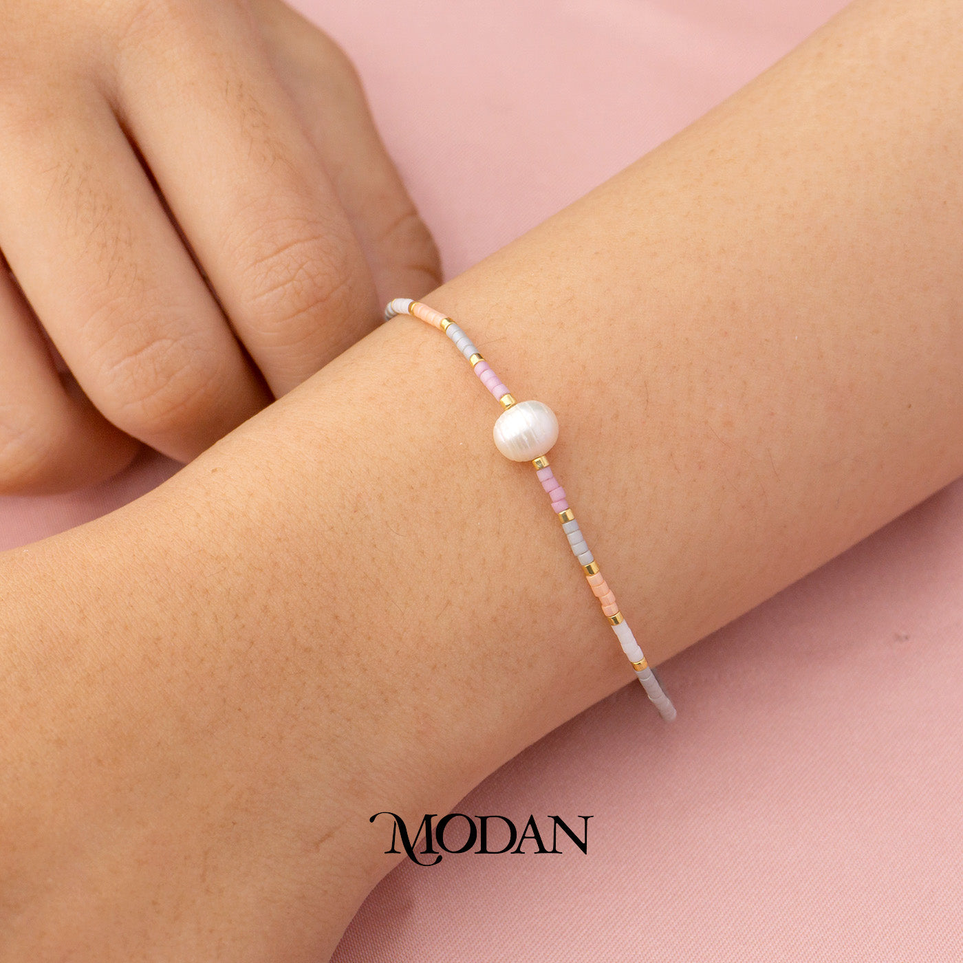 (6.4mm) Handmade Freshwater Pearl Beach Colorful Natural Gemstone Friendship Adjustable Bracelet Gelang Pantai Hypoallergenic Gold Filled