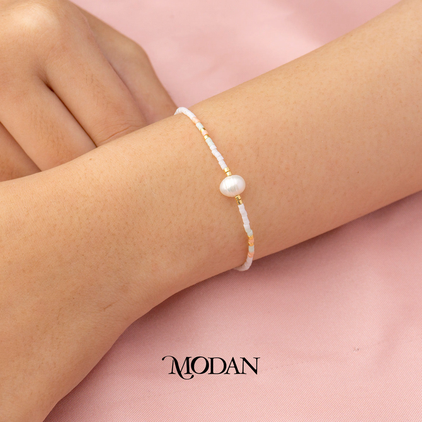 (6.4mm) Handmade Freshwater Pearl Beach Colorful Natural Gemstone Friendship Adjustable Bracelet Gelang Pantai Hypoallergenic Gold Filled
