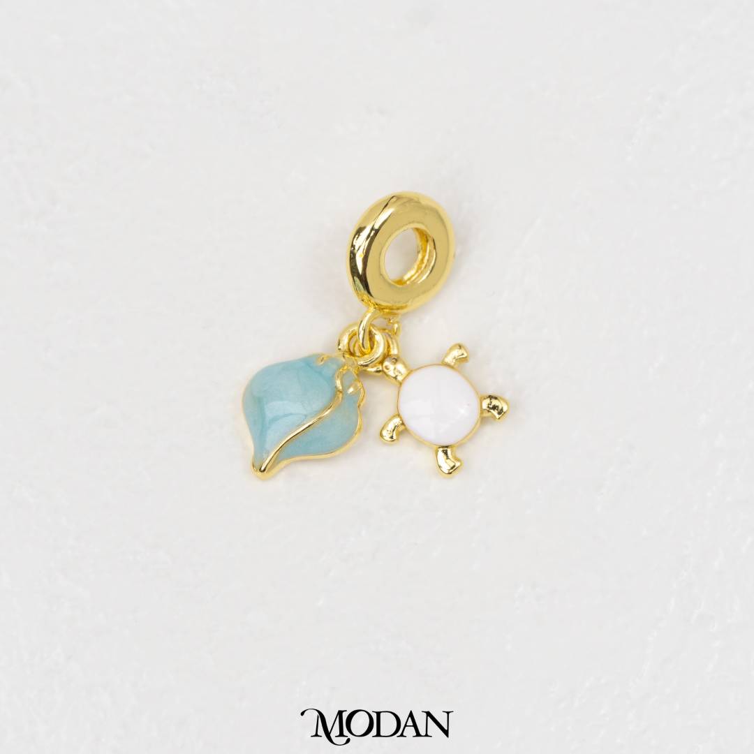 Ocean Blue Shell White Turtle Enamel DIY Pendant Liontin Cangkang kerang Dan Penyu Hypoallergenic Gold Filled