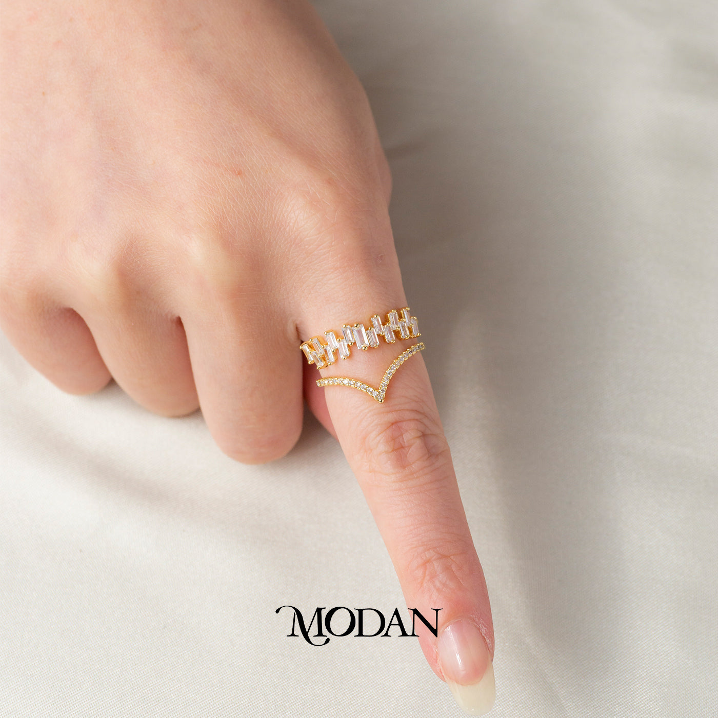 Baguette Zigzag Chevron Ring Cincin Tumpuk Model V Pesta Hypoallergenic Gold Plated