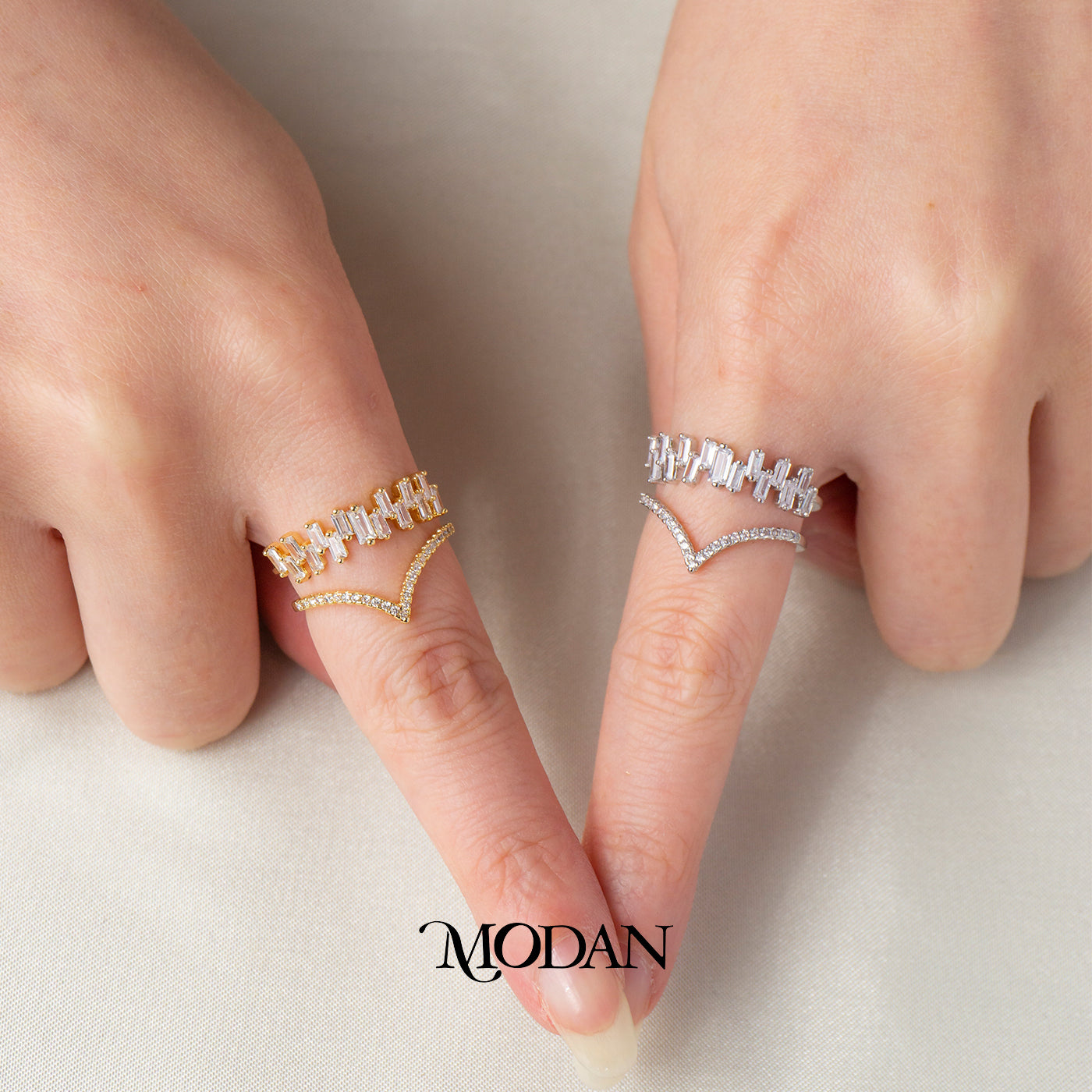 Baguette Zigzag Chevron Ring Cincin Tumpuk Model V Pesta Hypoallergenic Gold Plated