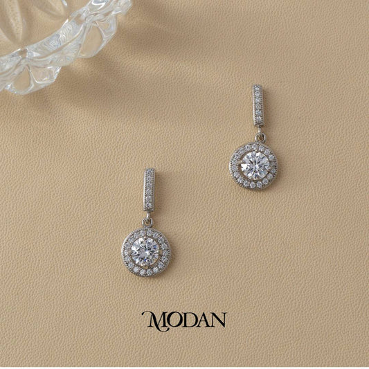 (24mm) Micro Pave Round Flower Drop Stud Earrings Anting Tusuk Bunga Hypoallergenic Gold Plated