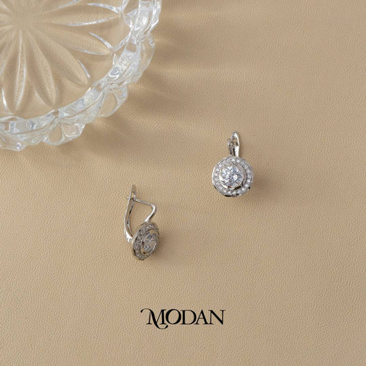 (16mm) Round Bezel Zirconia Hoop Earrings Anting Bulat Hypoallergenic Gold Plated