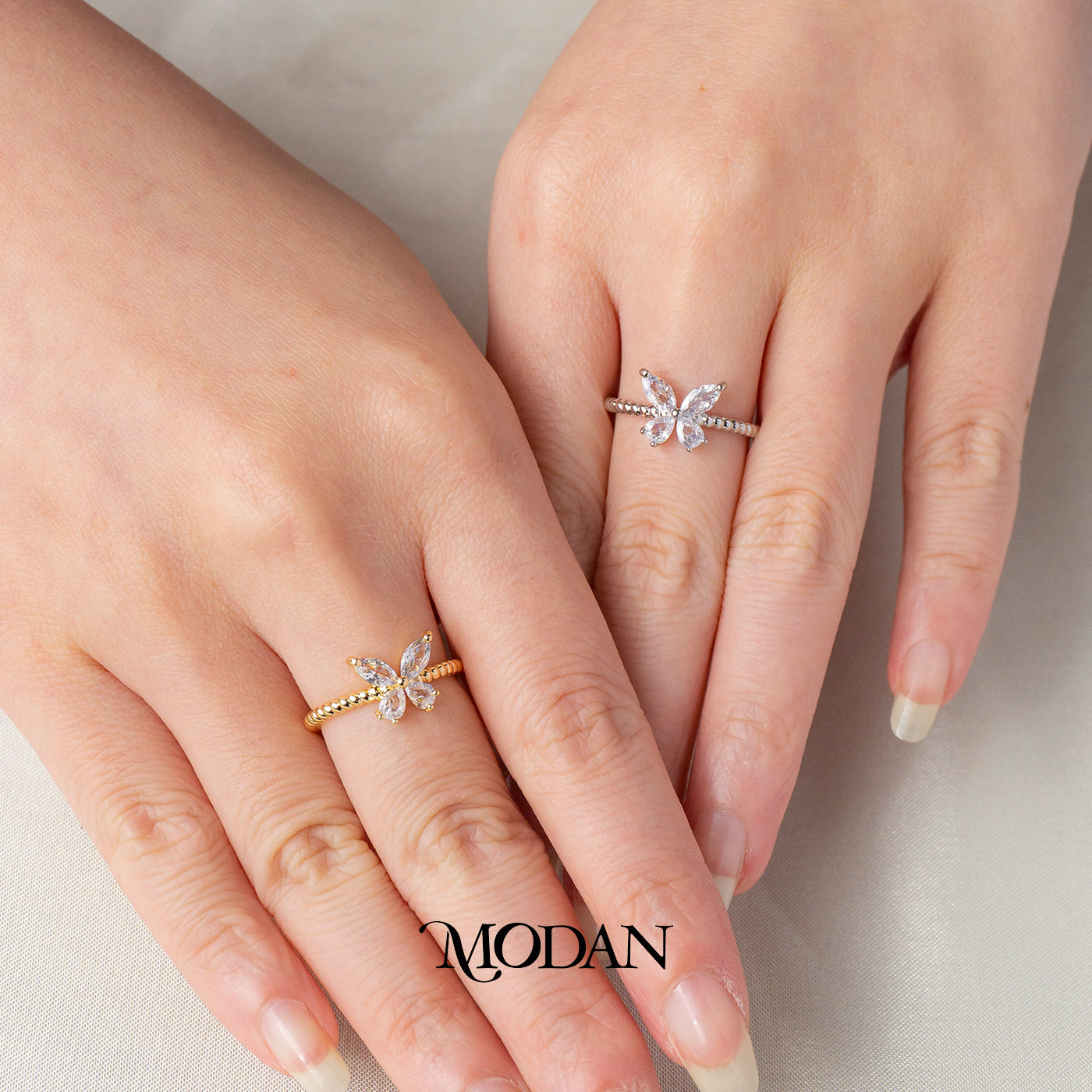 Dainty Marquise Crystal Butterfly Ring Cincin Kupu Kupu Mini Permata Solitaire Hypoallergenic Gold Plated