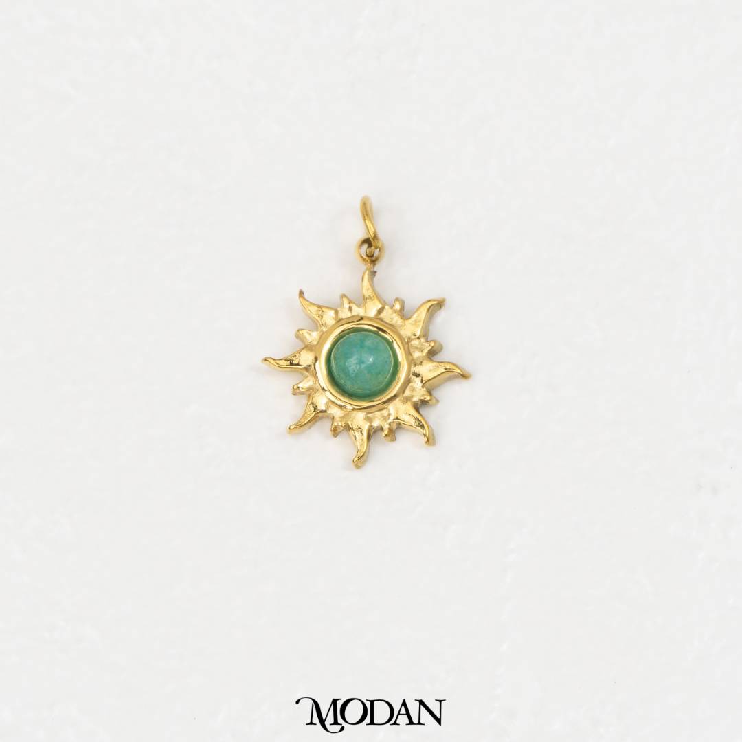 Natural Gemstones Sun Pendant DIY Pendant Liontin Batuan Alam Matahari Hypoallergenic Stainless Steel