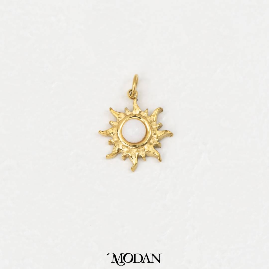 Natural Gemstones Sun Pendant DIY Pendant Liontin Batuan Alam Matahari Hypoallergenic Stainless Steel