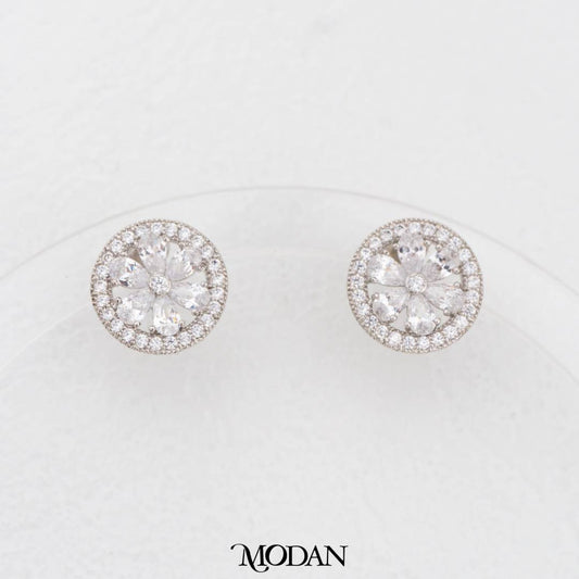 Sparkling Round Flower Stud Earrings Anting Tusuk Bulat Hypoallergenic Gold Plated