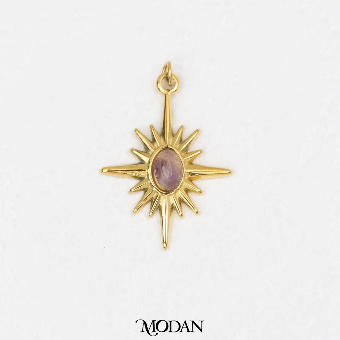 Natural Gemstones Star Pendant DIY Pendant Liontin Batuan Alam Bintang Hypoallergenic Stainless Steel
