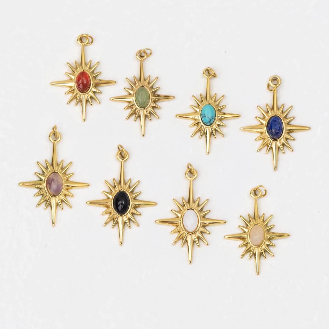 Natural Gemstones Star Pendant DIY Pendant Liontin Batuan Alam Bintang Hypoallergenic Stainless Steel