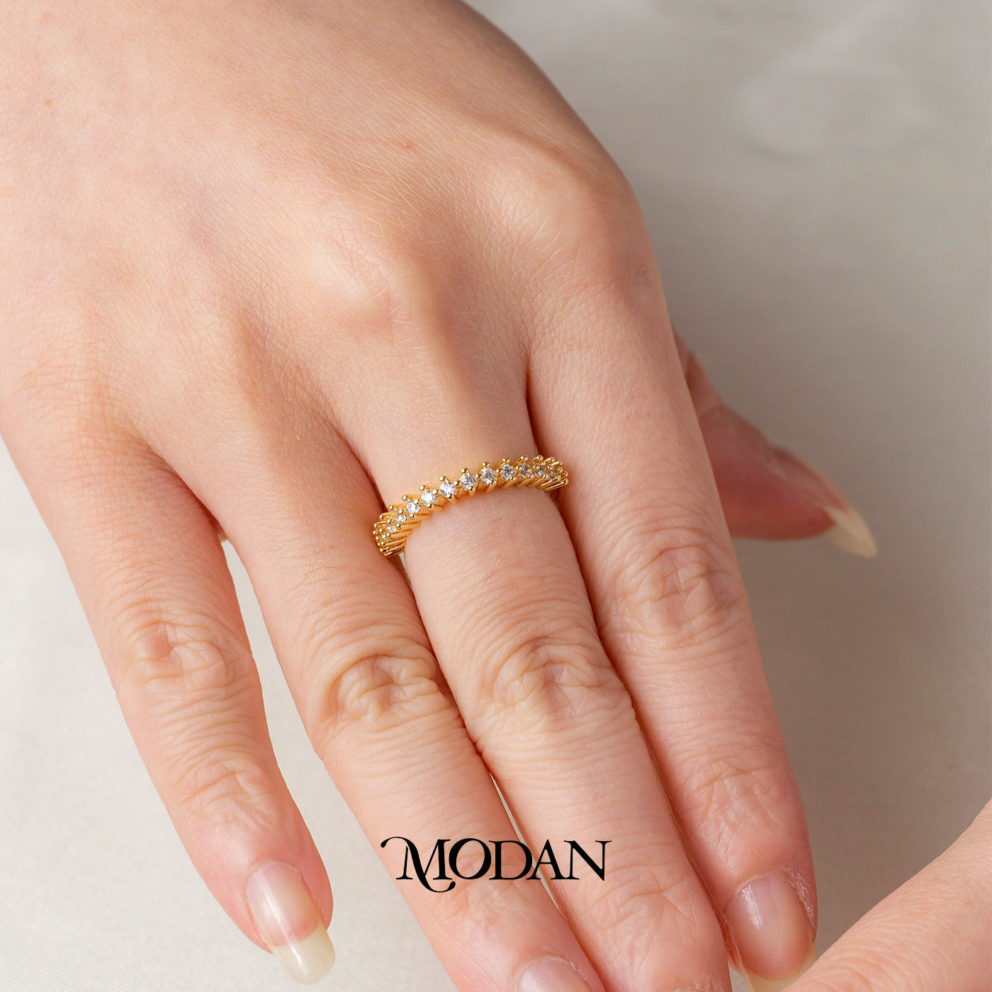 Dainty Micro Pave Round Band Ring Cincin Bulat Minimalis Hypoallergenic Gold Plated