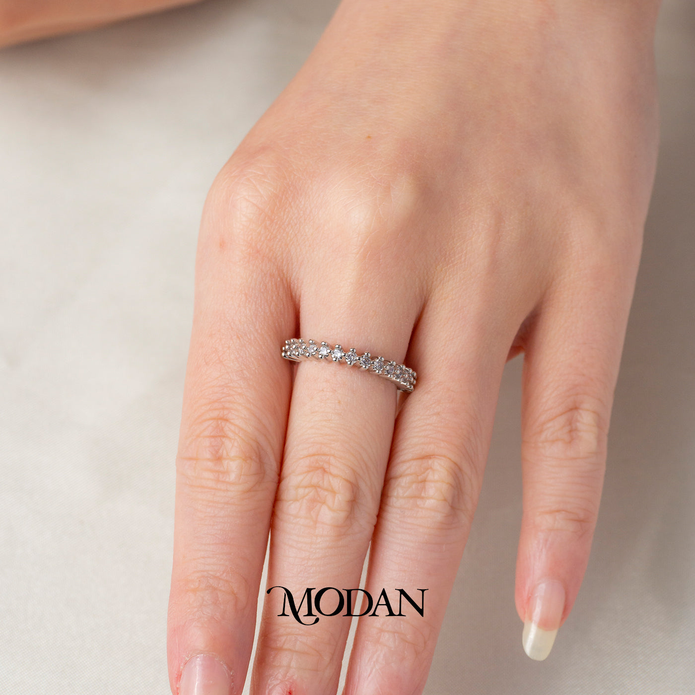 Dainty Micro Pave Round Band Ring Cincin Bulat Minimalis Hypoallergenic Gold Plated