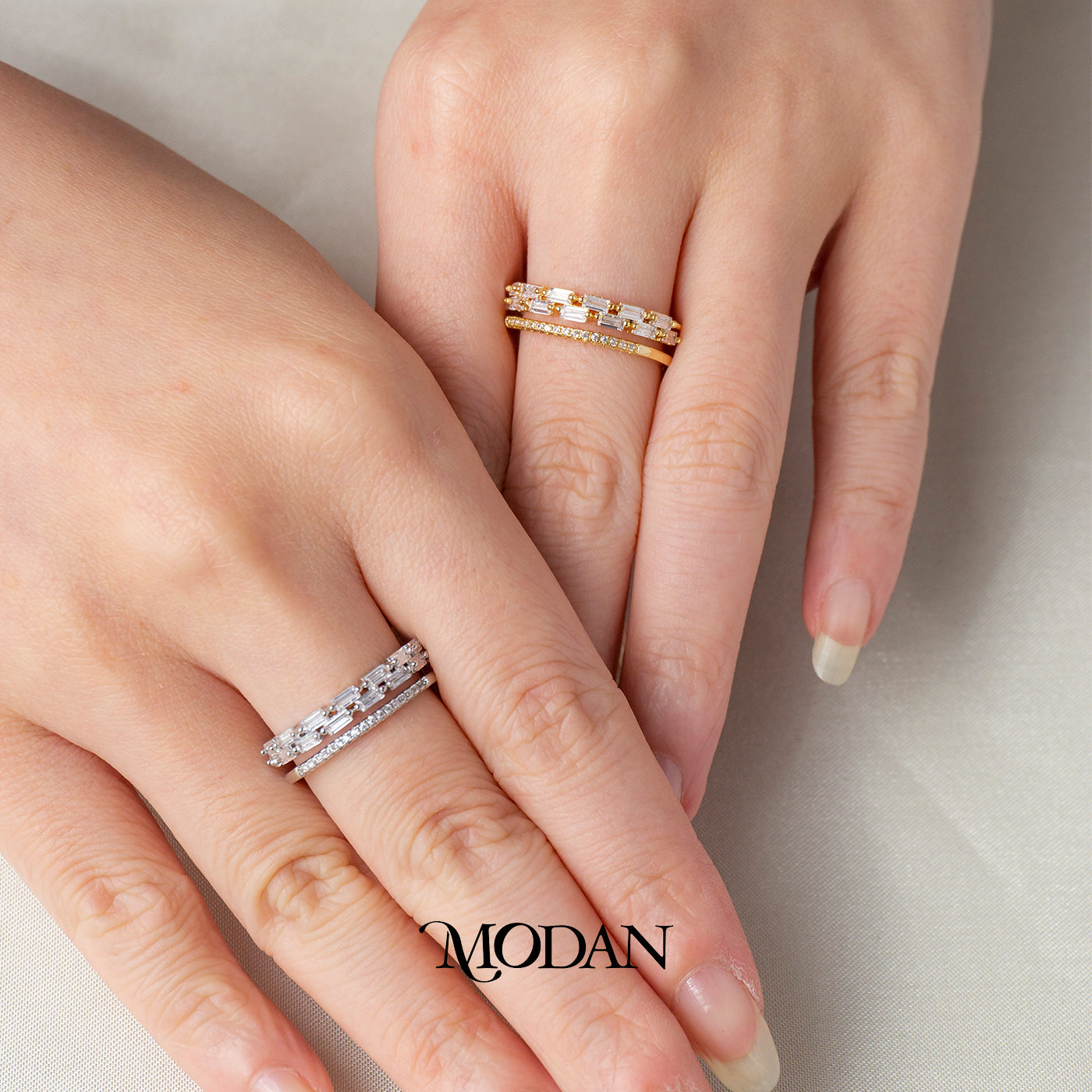 Double Layer Baguette Brick Ring Cincin Tumpuk Dua Lapis Kotak Hypoallergenic Gold Plated