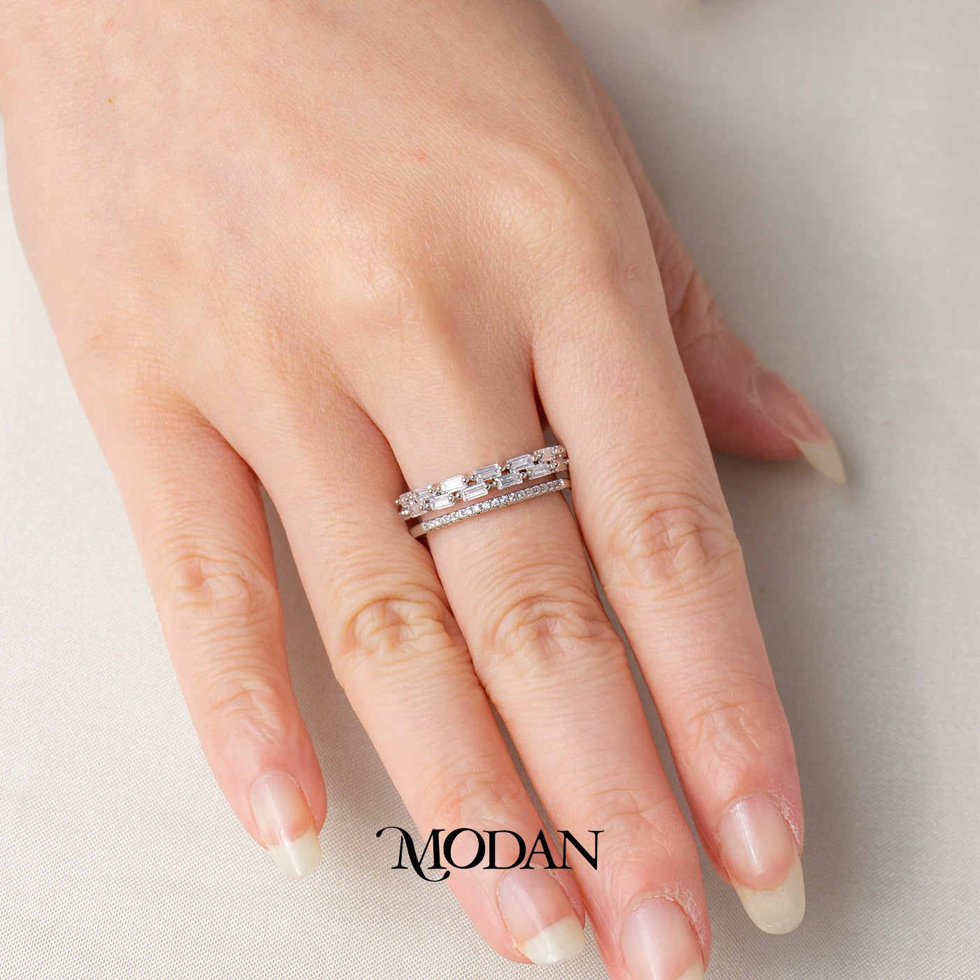 Double Layer Baguette Brick Ring Cincin Tumpuk Dua Lapis Kotak Hypoallergenic Gold Plated