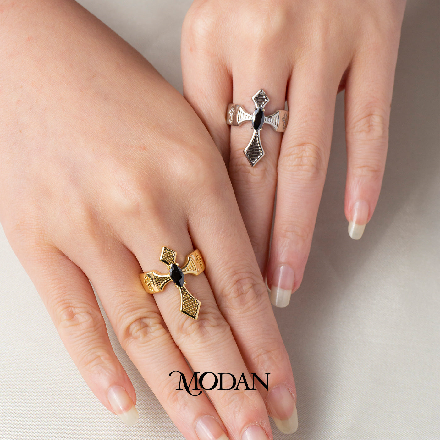 Chunky Dark Religious Statement Band Ring Cincin Salib Besar Hypoallergenic Gold Plated