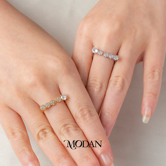 Dainty Round Solitaire Cluster Band Ring Cincin Pesta Solitaire Hypoallergenic Gold Plated