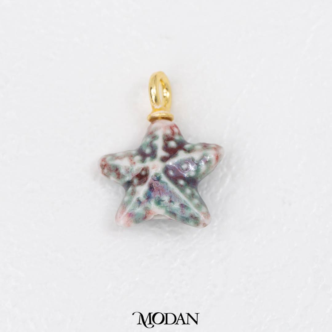 3D Colorful Starfish Ceramic DIY Pendant Liontin Keramik Bintang Laut Hypoallergenic Gold Filled