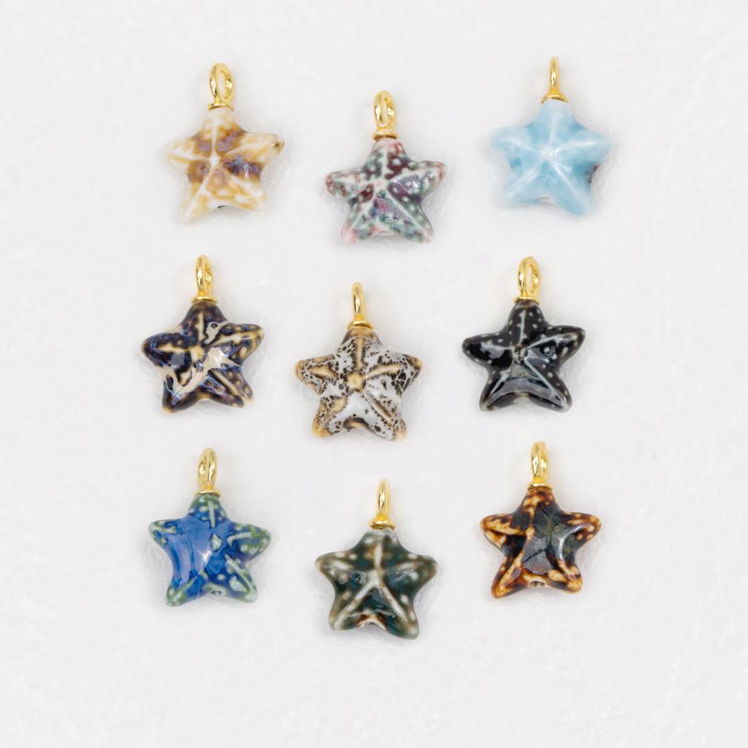 3D Colorful Starfish Ceramic DIY Pendant Liontin Keramik Bintang Laut Hypoallergenic Gold Filled